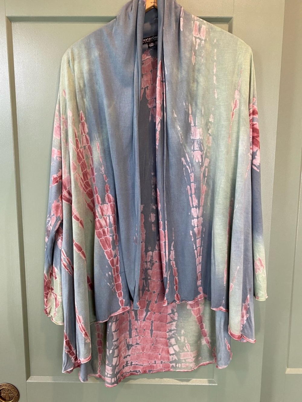 Greater Good Open-Front Tie-Dye Draped Cardigan - Pink, Blue & Green